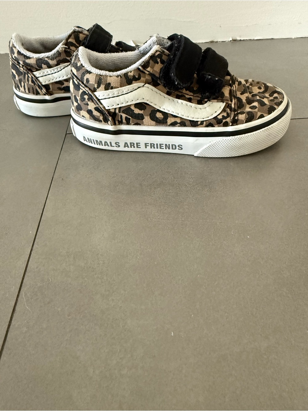 Vans Kids Leopard Print Velcro Sneakers - Black, Tan, White